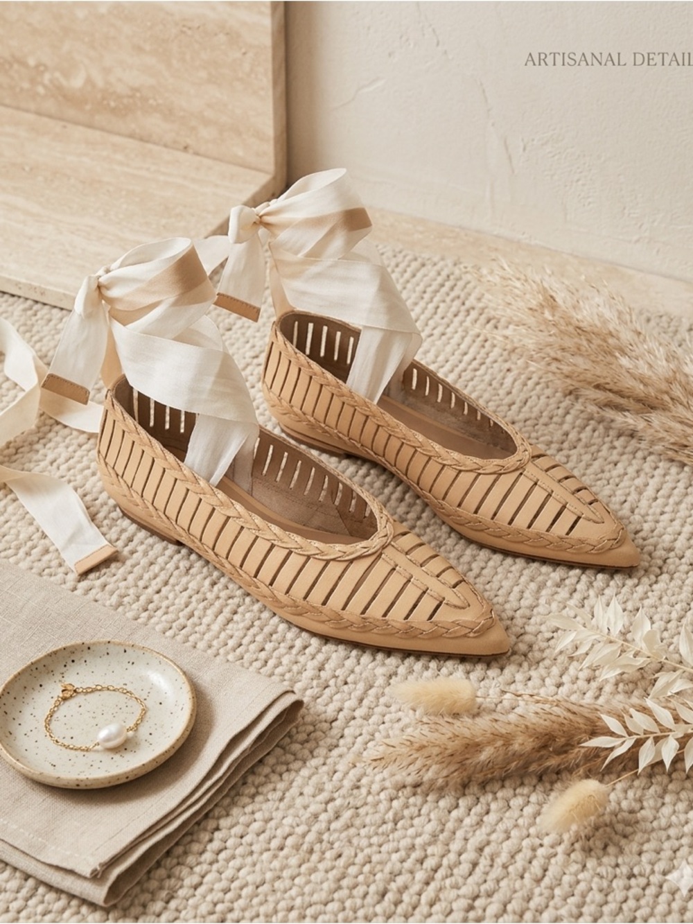 Ulla Johnson Ophelia Woven Vachetta Leather Flats Sand Beige Women’s 10 NIB